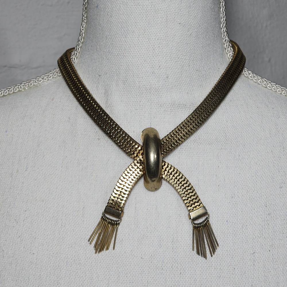 Brookraft Art Deco Necklace Womens Goldtone Mesh Vintage Fringe Tassel